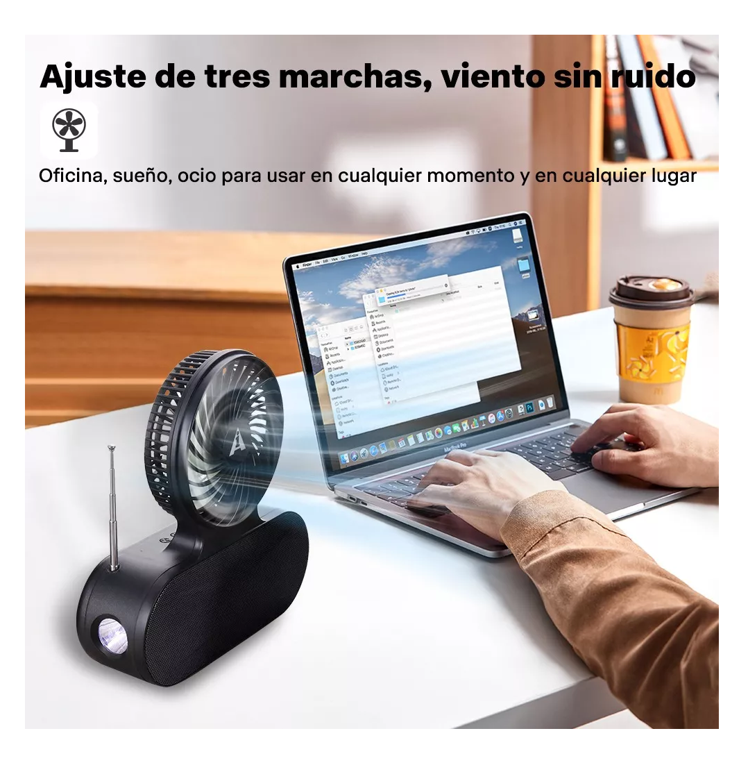Foto 5 pulgar | Bocina Bluetooth Solar con Lámpara Y Ventilador Negro