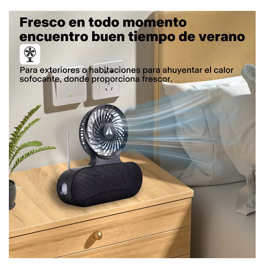Foto 6 pulgar | Bocina Bluetooth Solar con Lámpara Y Ventilador Negro