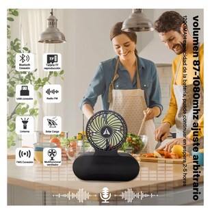 Foto 2 | Bocina Bluetooth Solar con Lámpara y Ventilador Negra