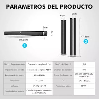 Foto 4 | Barra de Sonido Cine En Casa Desmontable Bluetooth Negro