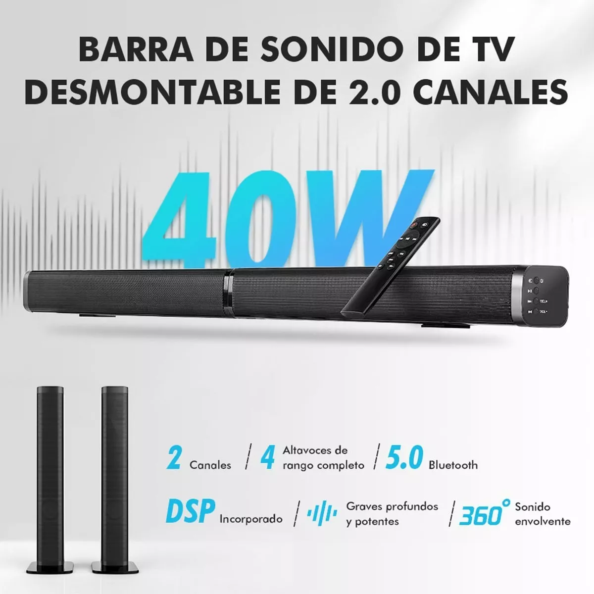 Foto 7 pulgar | Barra de Sonido Cine En Casa Desmontable Bluetooth Negro