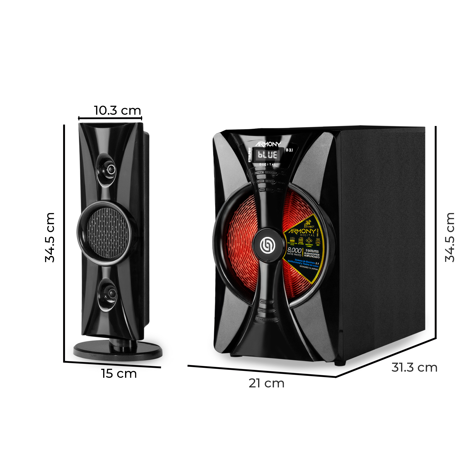 Foto 3 pulgar | Steelpro Minicomponente Home Theater 8,000 W - Armony - B3.1 Color Negro Potencia Rms 475 W