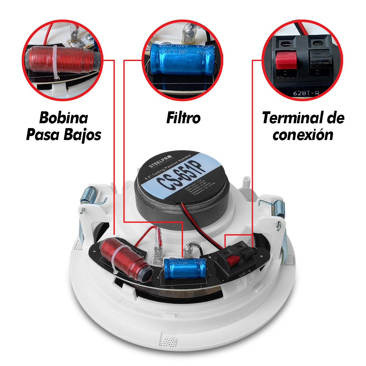 Foto 5 pulgar | 2 Bocinas Plafón Bluetooth Amplificada 6.5" By Steelpro Blanco