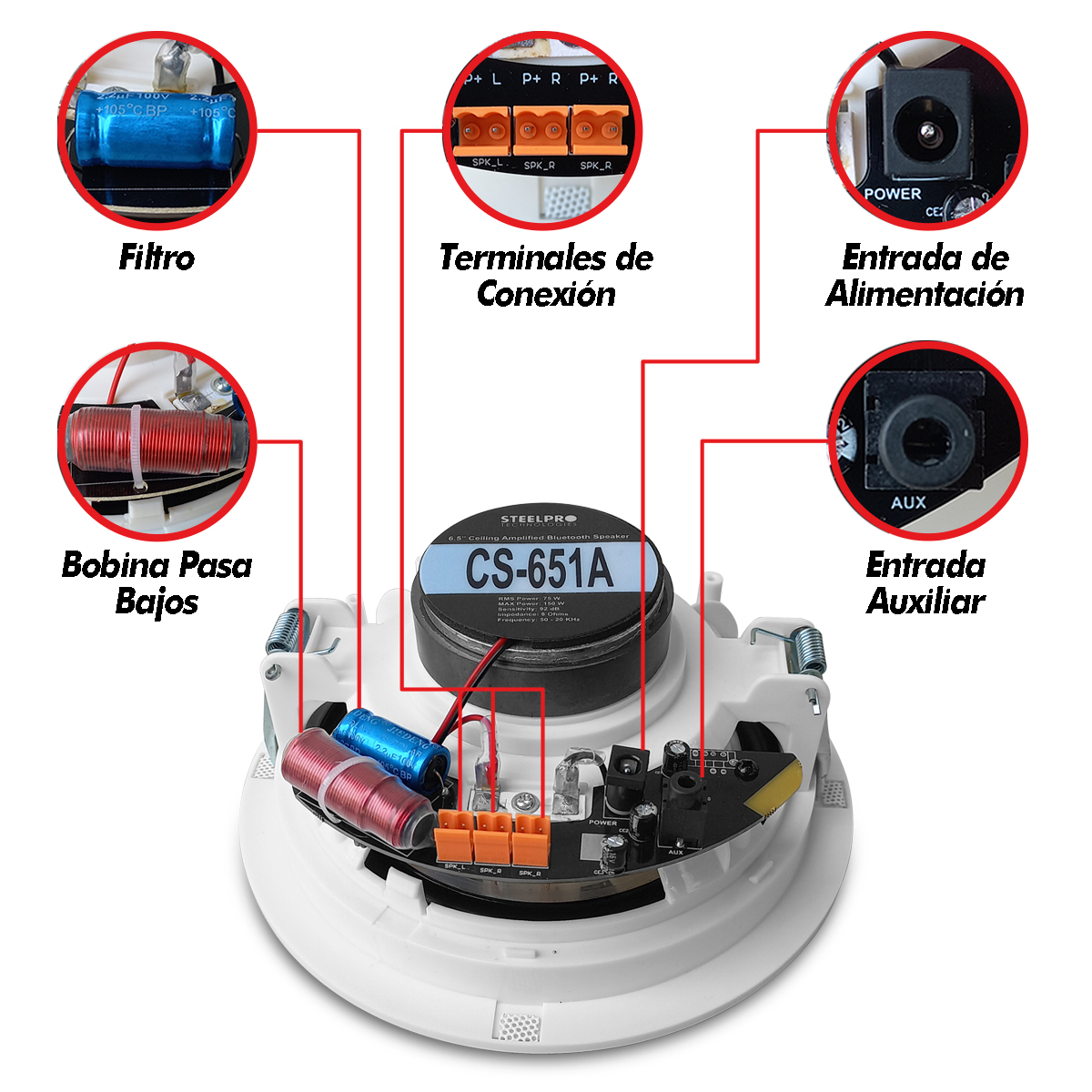 Foto 5 | 2 Bocinas Plafón Bluetooth Amplificada 6.5" By Steelpro Blanco