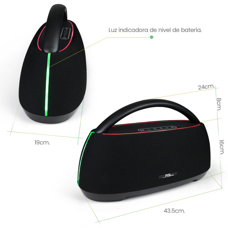 Foto 7 pulgar | Bocina Fol Inalámbrica Bluetooth Tws Portátil Recargable 90w Negro Con Rgb R215l