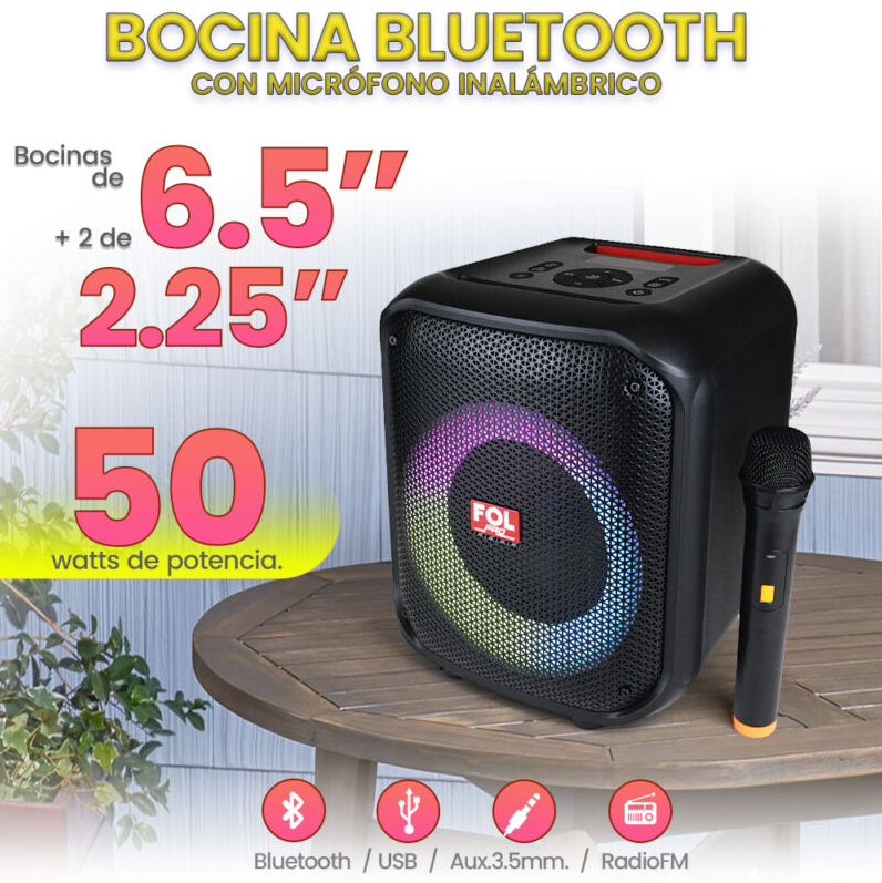 Foto 8 pulgar | Bocina FOL Inalámbrica Bluetooth Portátil Recargable TWS con Micrófono FS-L1206M Negro