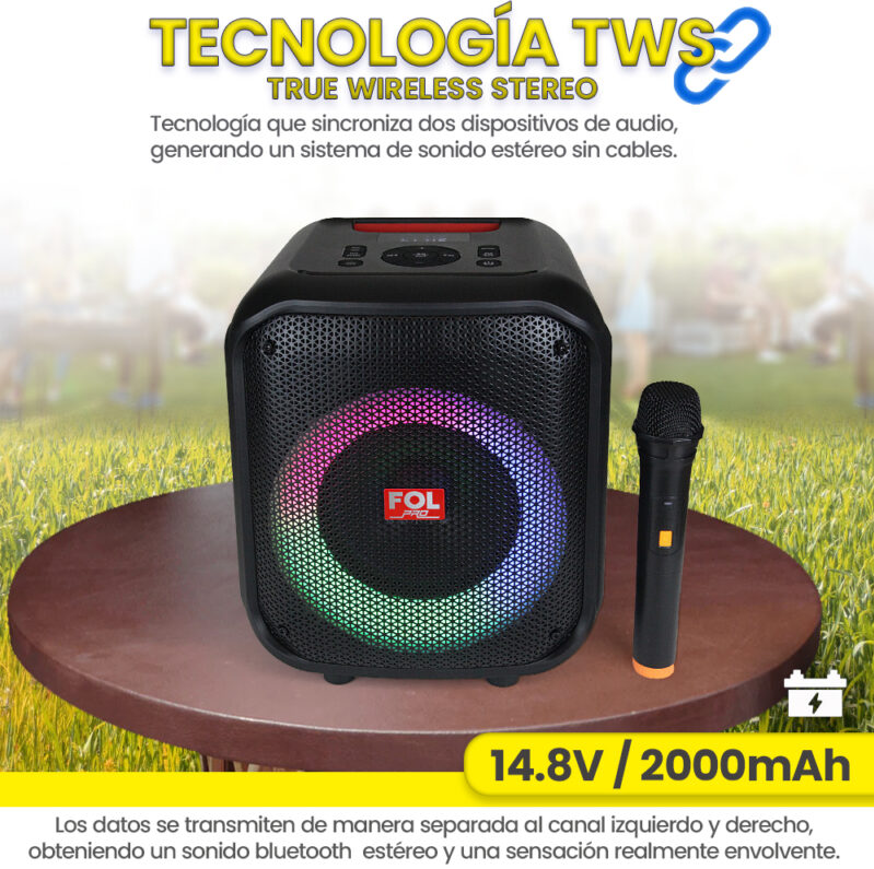 Foto 8 | Bocina FOL Inalámbrica Bluetooth Portátil Recargable TWS con Micrófono FS-L1206M Negro