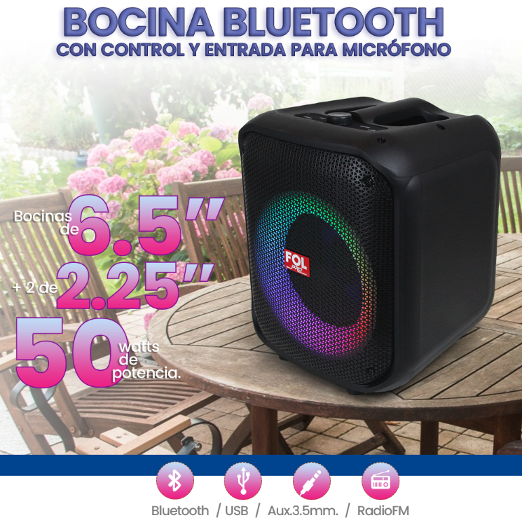 Foto 8 pulgar | Bocina Portátil Fol con Bluetooth Pro Led Fs-l1206x