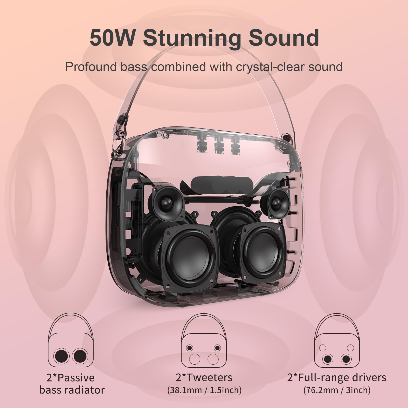 Foto 5 pulgar | Altavoz Bluetooth Doss Soundbox H100 50w 24h Playtime Rosa - Venta Internacional.
