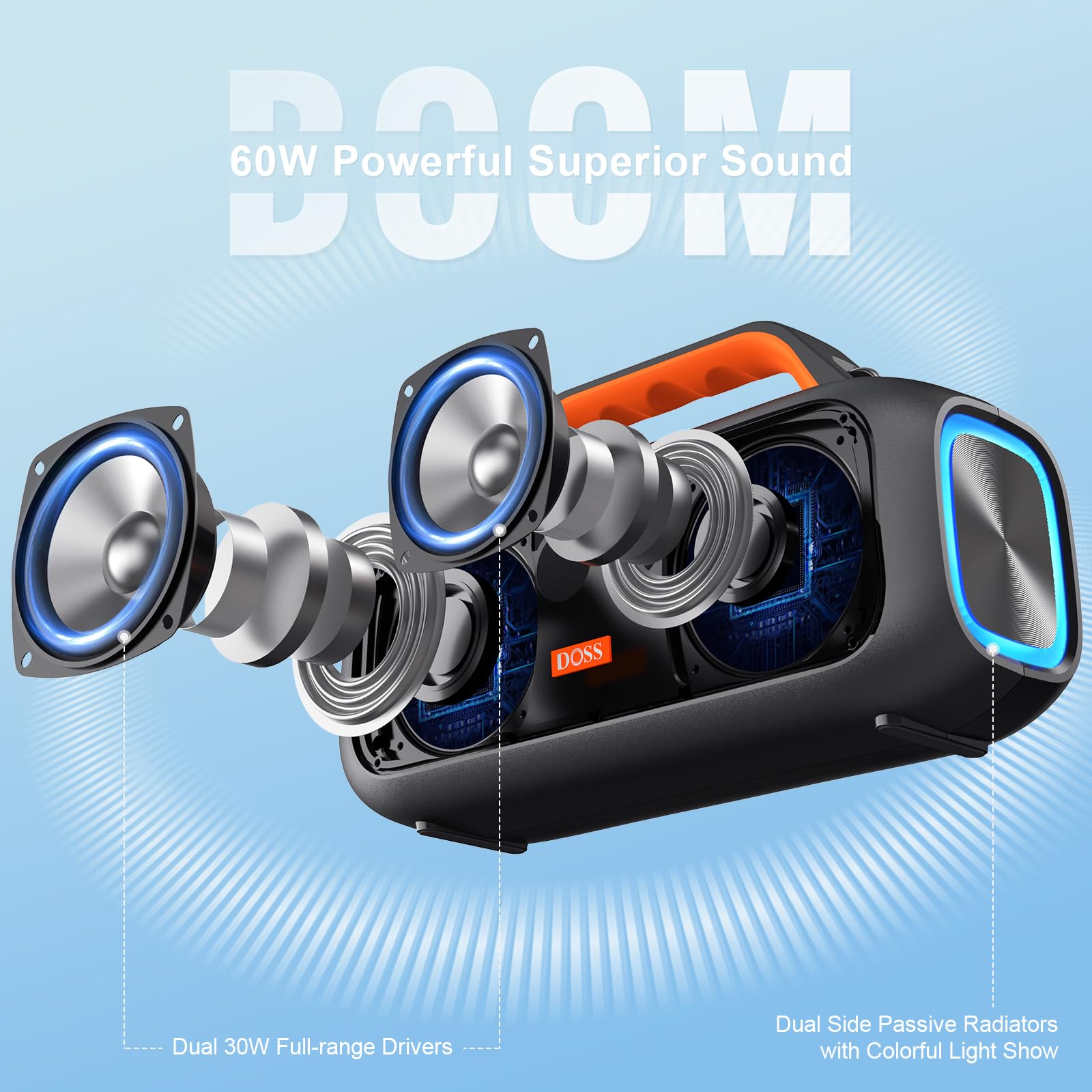 Foto 2 | Altavoz Bluetooth Doss Extreme Boom S 60w Ipx6 Impermeable - Venta Internacional.