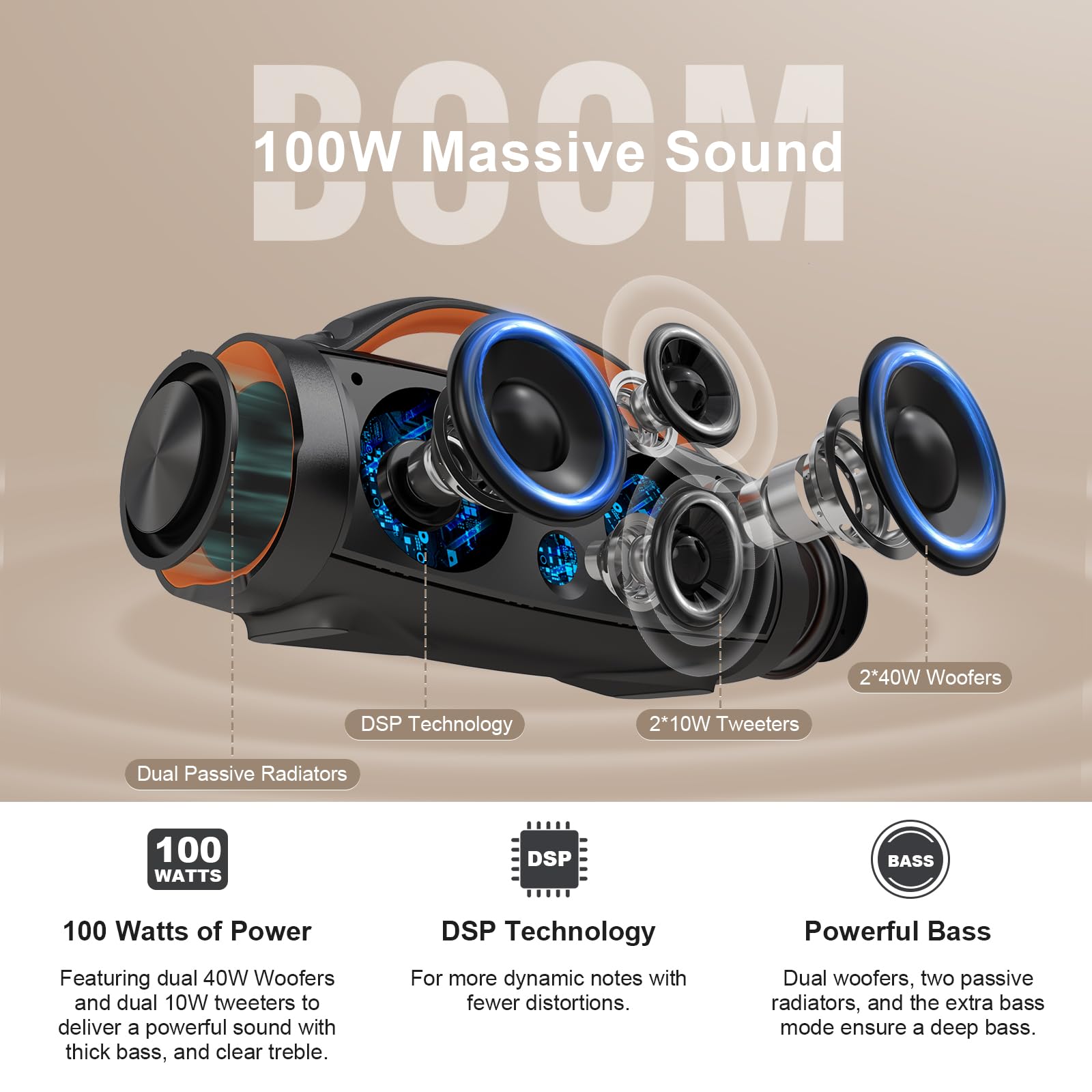 Foto 4 pulgar | Altavoz Bluetooth Doss Extreme Boom+ 100w Ipx6 Impermeable - Venta Internacional