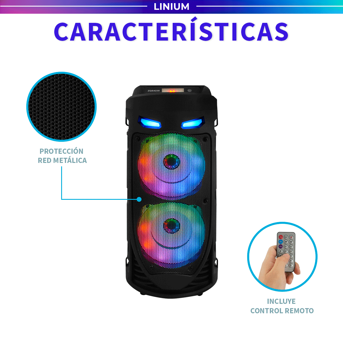 Foto 4 pulgar | Bocina Altavoz Bluetooth Linium  Portátil Luces Led Con Micrófono Negro