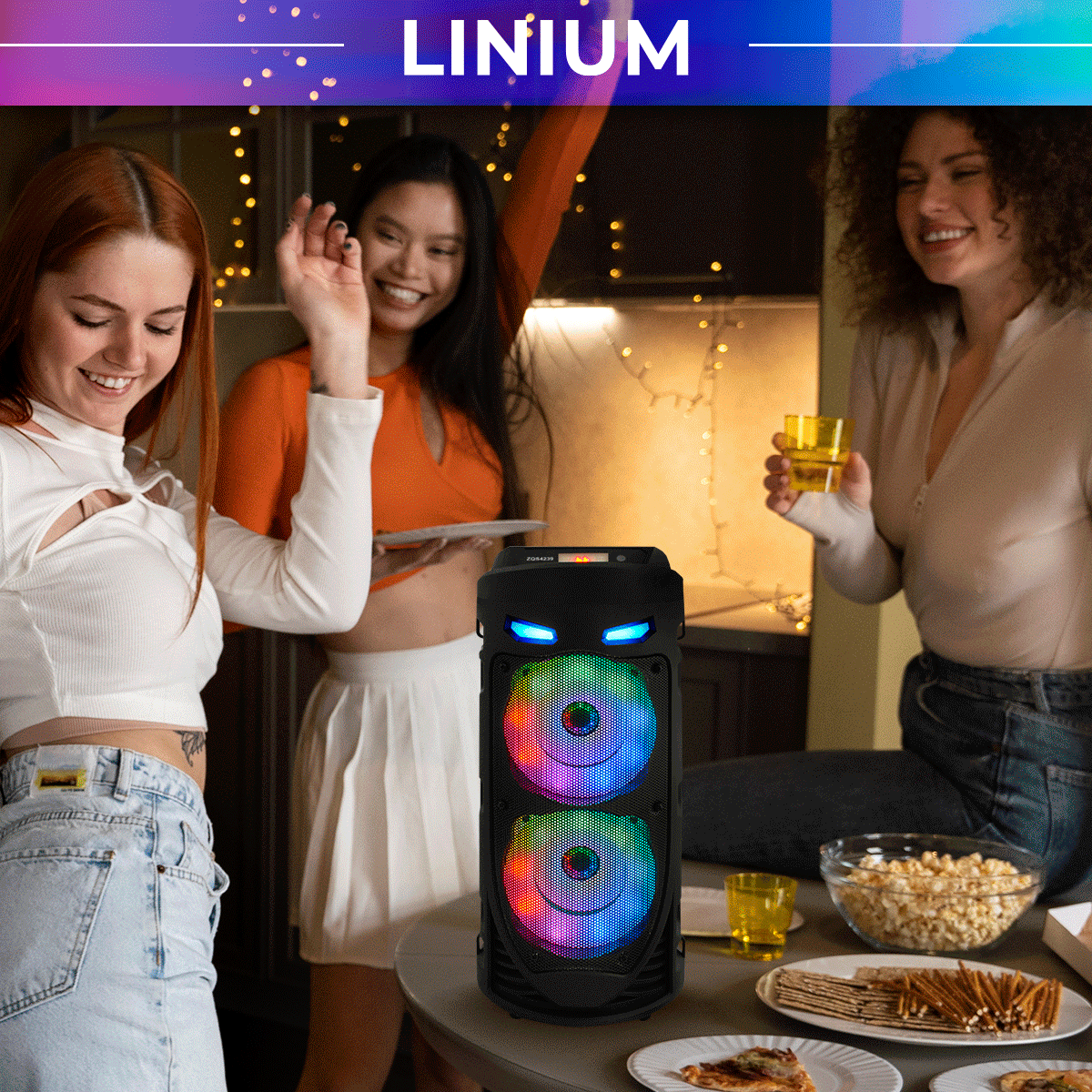 Foto 4 | Bocina Altavoz Bluetooth Linium  Portátil Luces Led Con Micrófono Negro