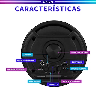 Foto 6 | Bocina Altavoz Bluetooth Linium Portátil Luces Led Con Micrófono Negro
