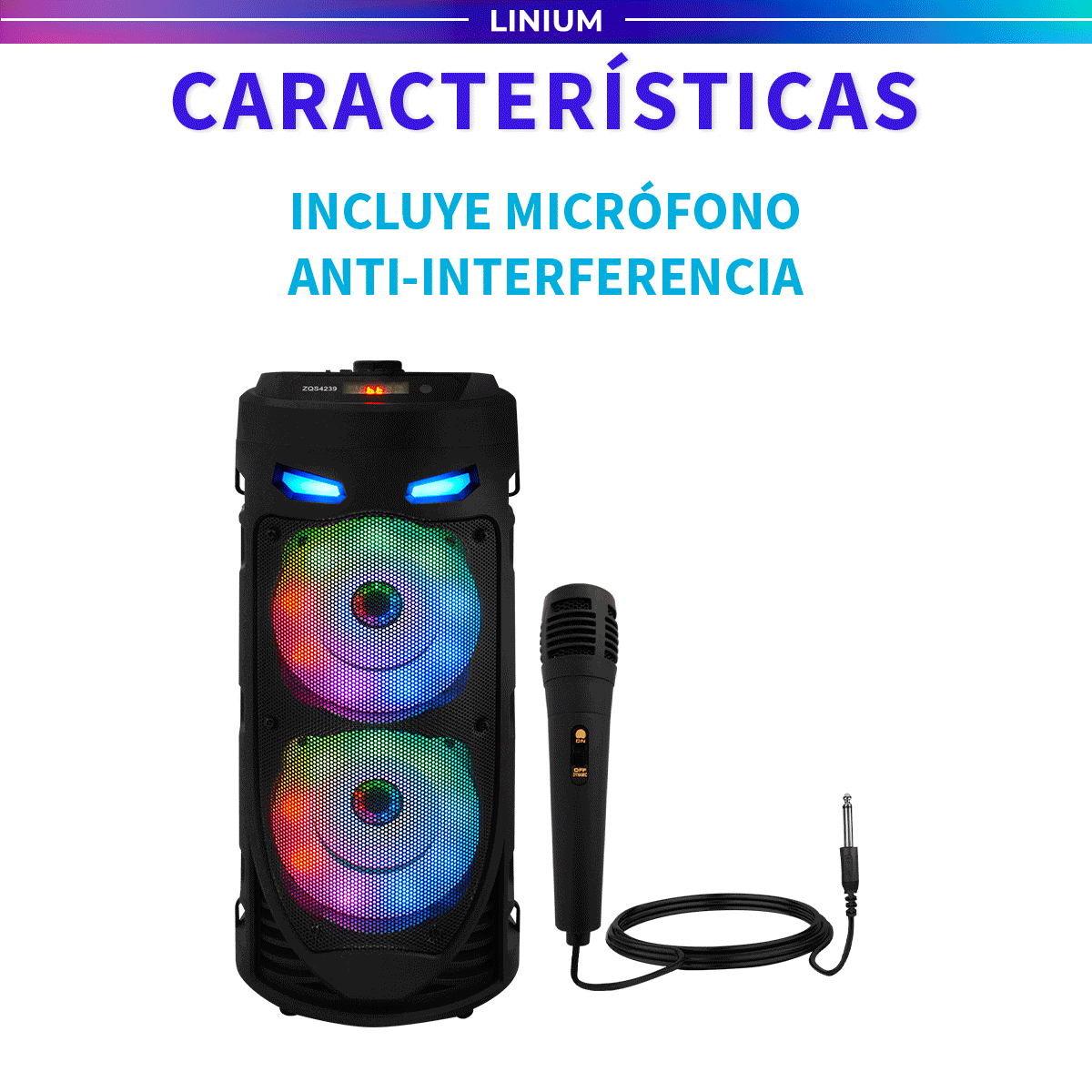 Foto 8 pulgar | Bocina Altavoz Bluetooth Linium  Portátil Luces Led Con Micrófono Negro