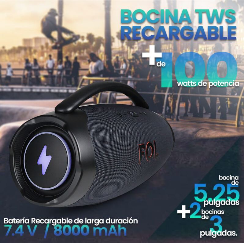 Foto 9 pulgar | Bocina Inalámbrica Fol  Recargable Bluetooth Tws R207l Azul 110w