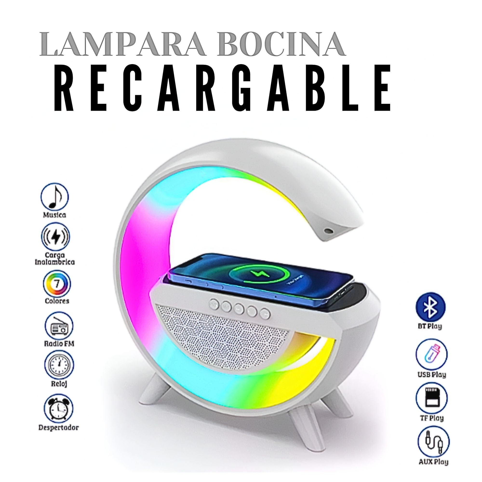 Foto 5 pulgar | Bocina G500 Con Bluetooth Cargador Inalámbrico, Luz Rgb, Usb