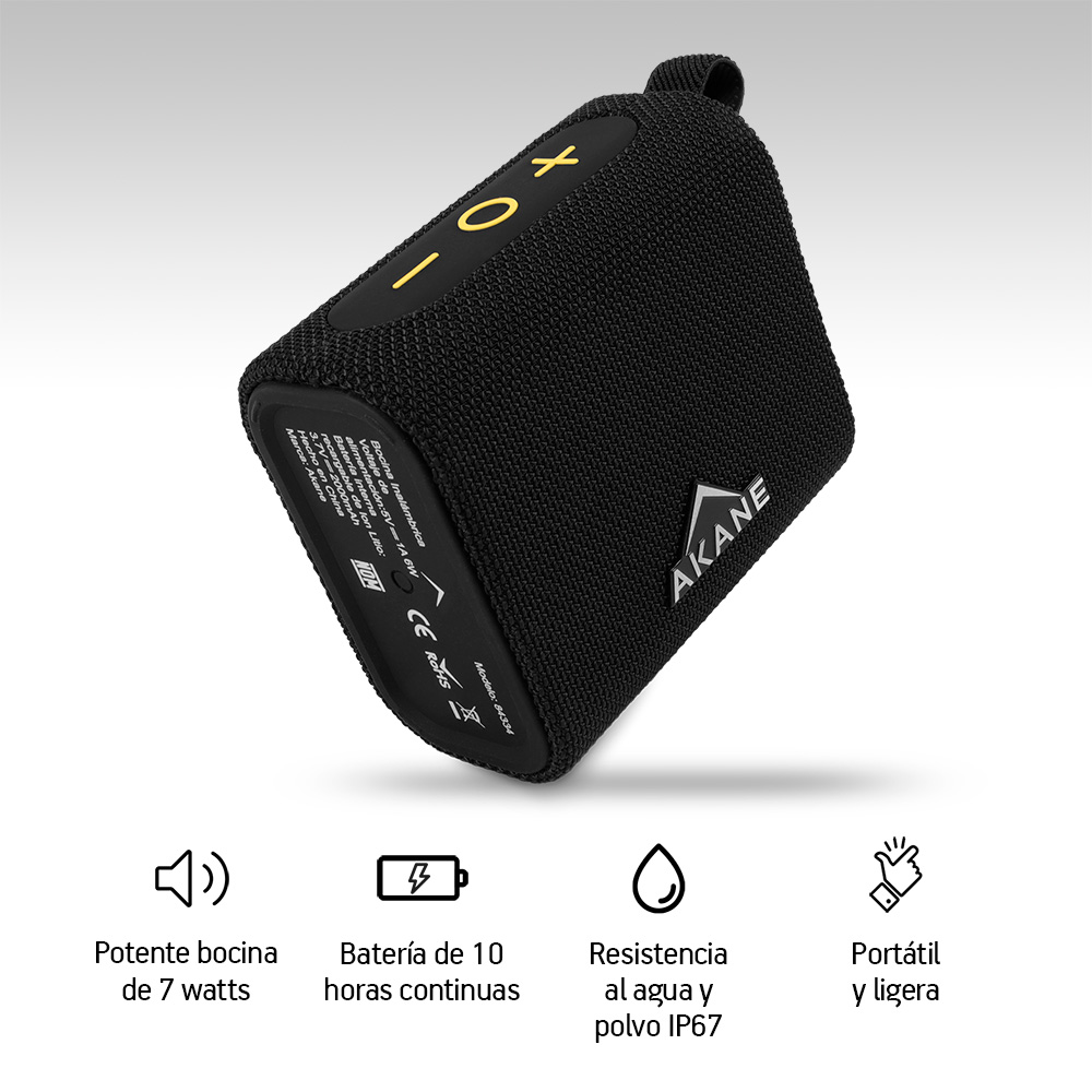 Foto 3 pulgar | Bocina Bluetooth Portátil Mini 7 Watts Resistencia Al Agua Ip67, Akane, Color Negro