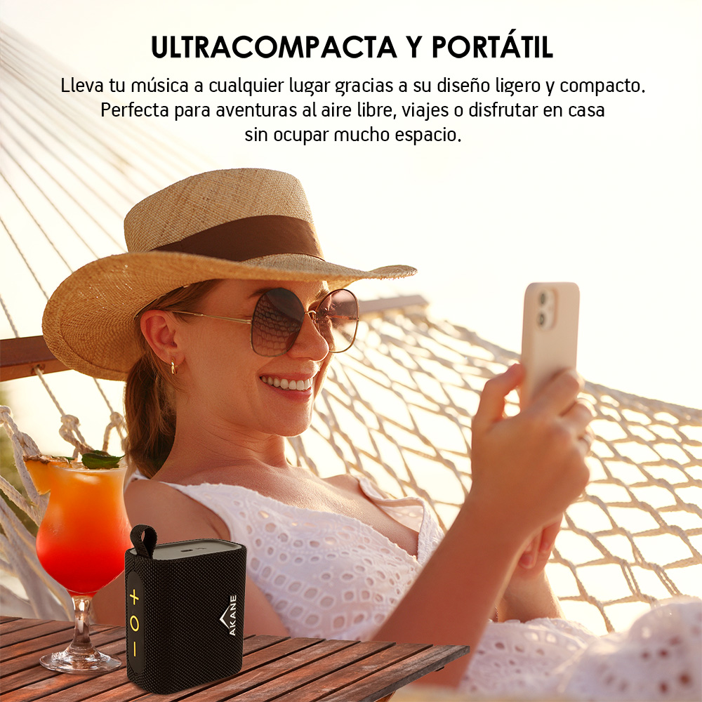 Foto 9 pulgar | Bocina Bluetooth Portátil Mini 7 Watts Resistencia Al Agua Ip67, Akane, Color Negro