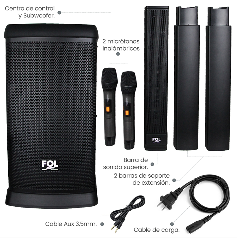 Foto 5 | Bocina Fol Torre De Sonido Bluetooth Inalámbrica Con 2 Micrófonos Inalámbricos 420 Watts