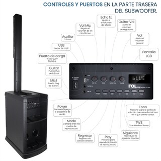 Foto 6 | Bocina Fol Torre De Sonido Bluetooth Inalámbrica Con 2 Micrófonos Inalámbricos 420 Watts