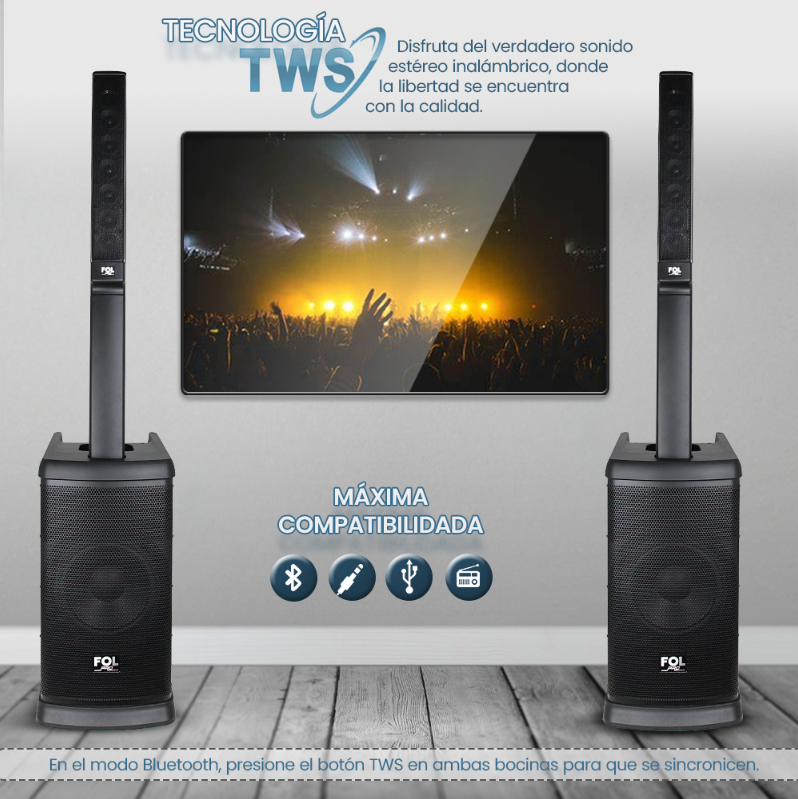 Foto 7 | Bocina Fol Torre De Sonido Bluetooth Inalámbrica Con 2 Micrófonos Inalámbricos 420 Watts
