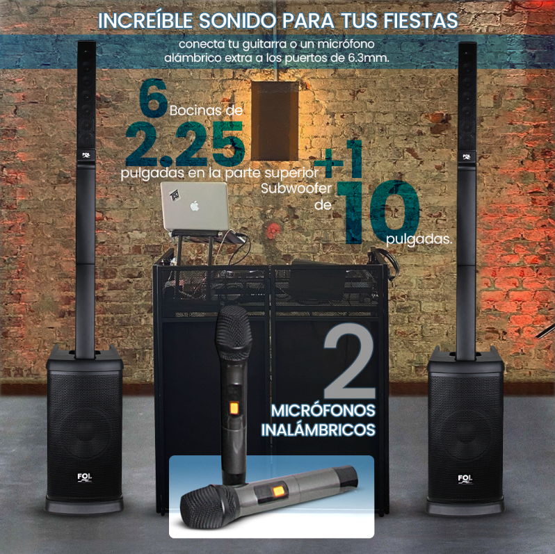 Foto 8 | Bocina Fol Torre De Sonido Bluetooth Inalámbrica Con 2 Micrófonos Inalámbricos 420 Watts