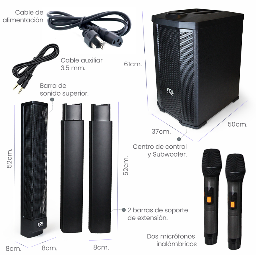 Foto 5 pulgar | Bocina Fol Torre De Sonido Bluetooth Tws 2 Micrófonos Inalambricos Fs-t900 Negro 900 Watts