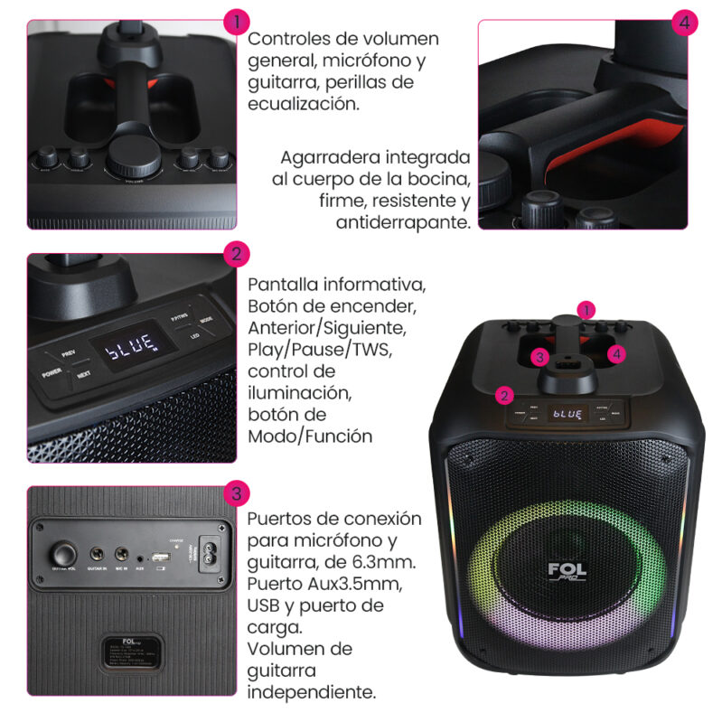 Foto 7 pulgar | Bocina  Fol Torre de Sonido Inalámbrica Portátil Bluetooth Tws Recargable Con Micrófono