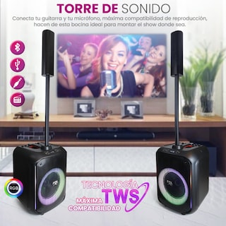 Foto 7 | Bocina Fol Torre de Sonido Inalámbrica Portátil Bluetooth Tws Recargable Con Micrófono