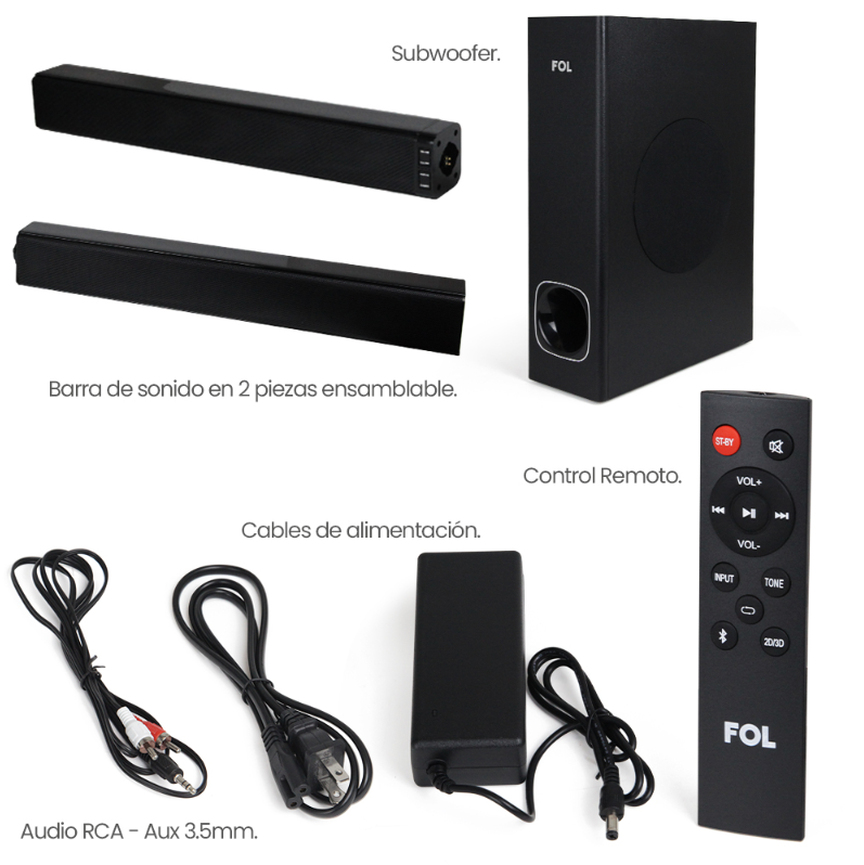 Foto 7 pulgar | Barra De Sonido Con Subwoofer Fol Bluetooth Hdmi Usb 100w