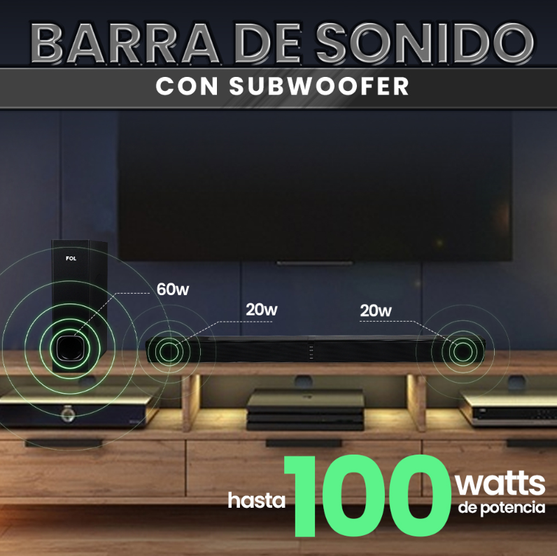 Foto 9 pulgar | Barra De Sonido Con Subwoofer Fol Bluetooth Hdmi Usb 100w