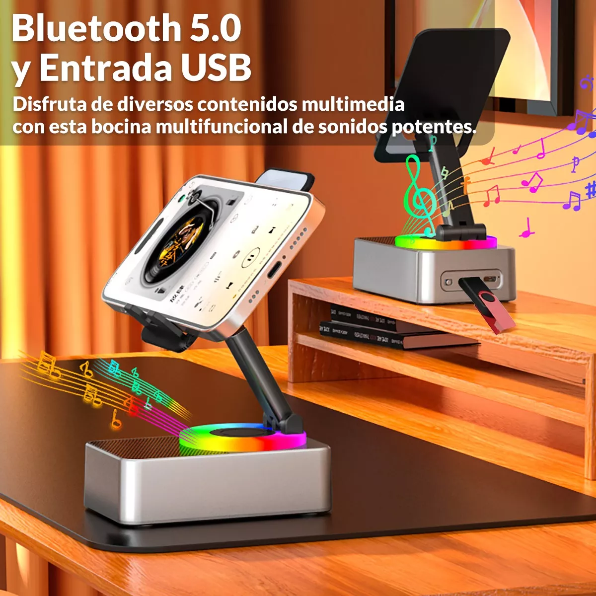 Foto 4 pulgar | Bocina Bluetooth Portátil con Soporte para Celular Eo Safe Imports Esi-18607 Negro