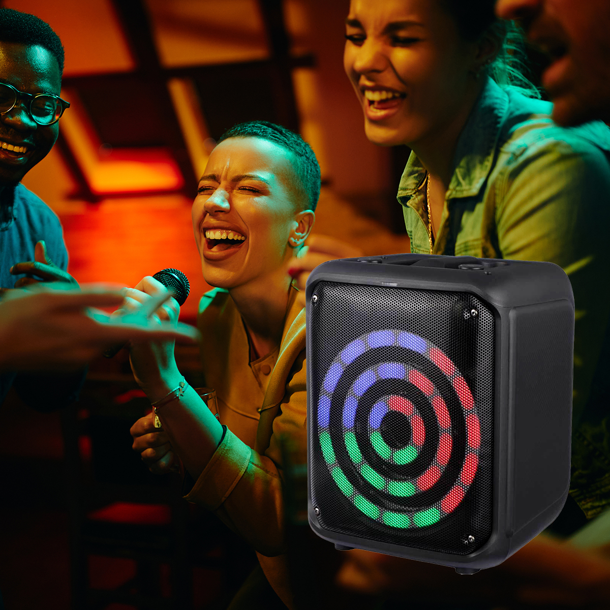Foto 9 pulgar | Bocina Portátil Inalámbrica con  Bluetooth con Karaoke y Micrófono LED RGB