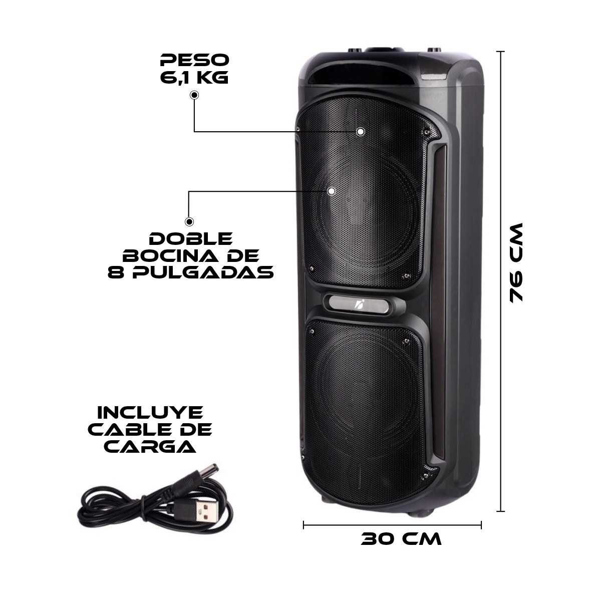 Foto 4 pulgar | Bocina Bafle Portátil Bluetooth 2 x 8 Pulgadas con Microfono