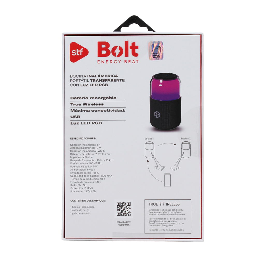Foto 7 | Bocina Inalámbrica Portátil  Stf Bolt  5w Protección Ipx3 Color  Negro
