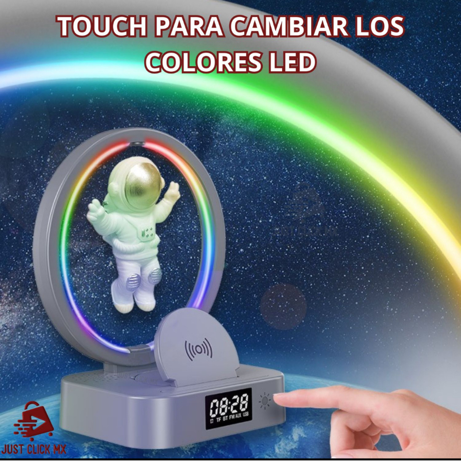 Foto 2 | Reloj Despertador Lámpara Led Rgb Bocina Cargador Astronauta