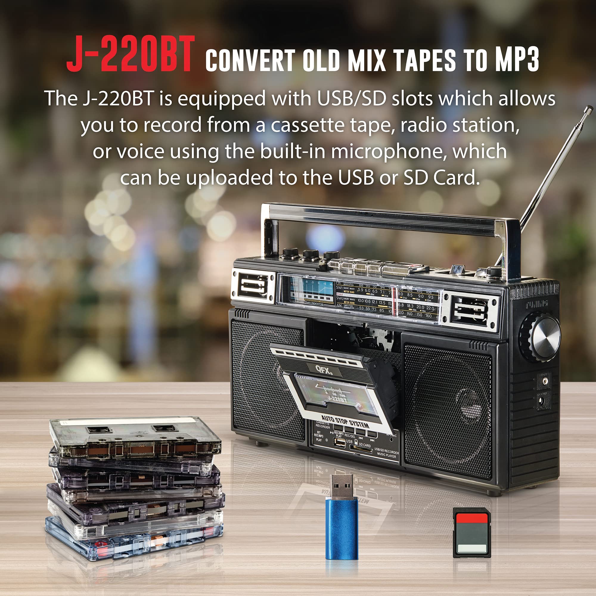 Foto 2 | Conversión De Mp3 Boombox Qfx J-220bt De Radio A Casete - Venta Internacional.