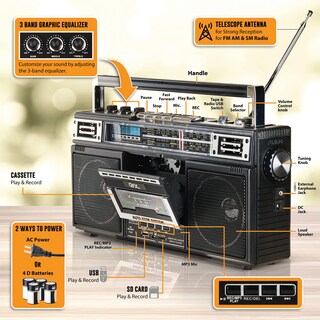 Foto 4 | Conversión De Mp3 Boombox Qfx J-220bt De Radio A Casete - Venta Internacional.