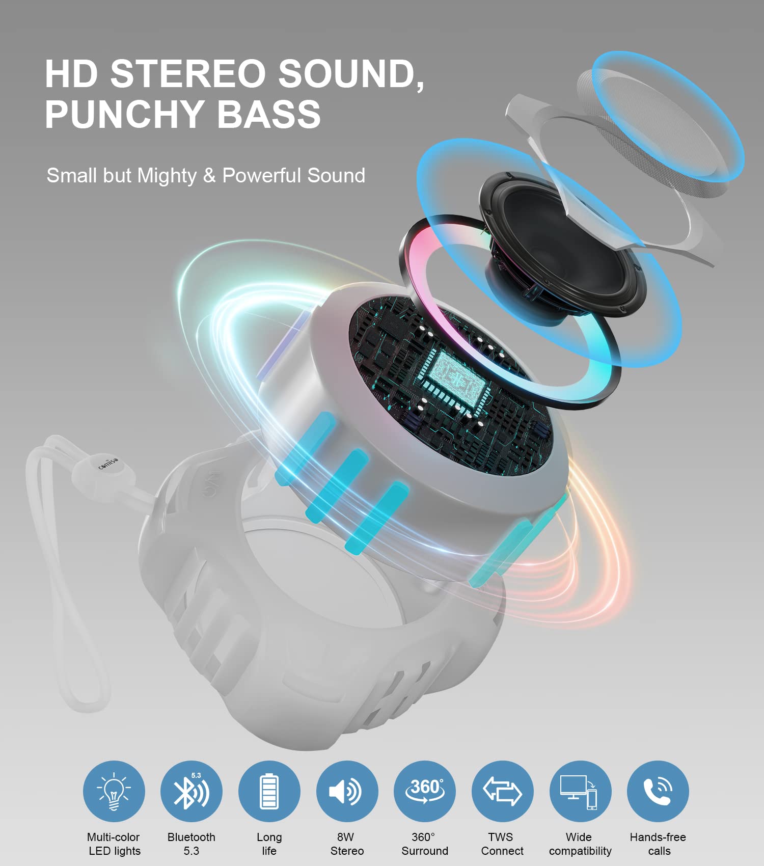 Foto 3 pulgar | Altavoz Bluetooth Comiso Impermeable Ipx7 con Luz Led - Venta Internacional