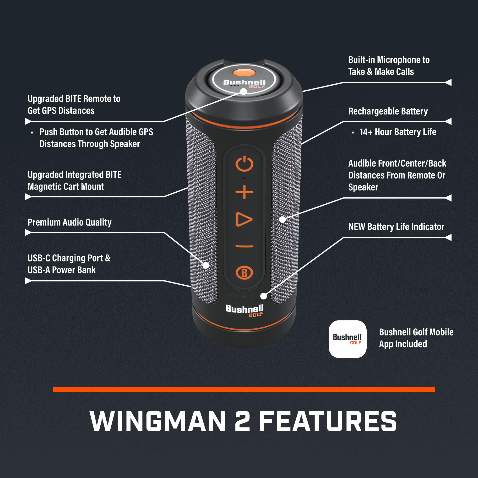 Foto 6 pulgar | Altavoz De Golf Bushnell Wingman 2 Con Distancias Gps Audibles - Venta Internacional.