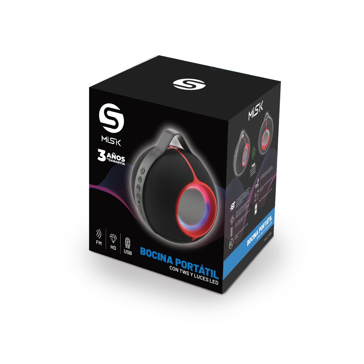 Foto 6 pulgar | Ms259 Bocina Bluetooth Portátil | Sonido Tws + Luz Led Dinámica + Entrada Usb
