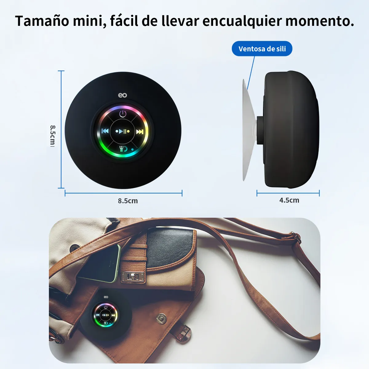 Foto 3 pulgar | Bocina Bluetooth Contra Agua, Baño, Regadera, Recargable Y Segura Eo Safe Imports Esi-19106 Negro