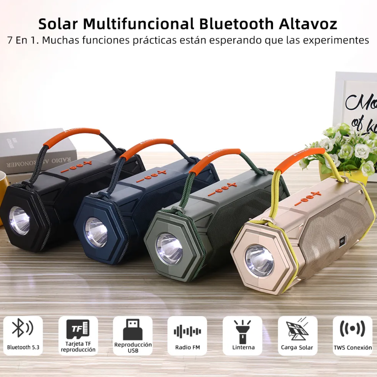 Foto 2 | Bocina Solar, Lámpara15w, Bluetooth, Fm Radio, Altavoz Eo Safe Imports Esi-19109 Dorado