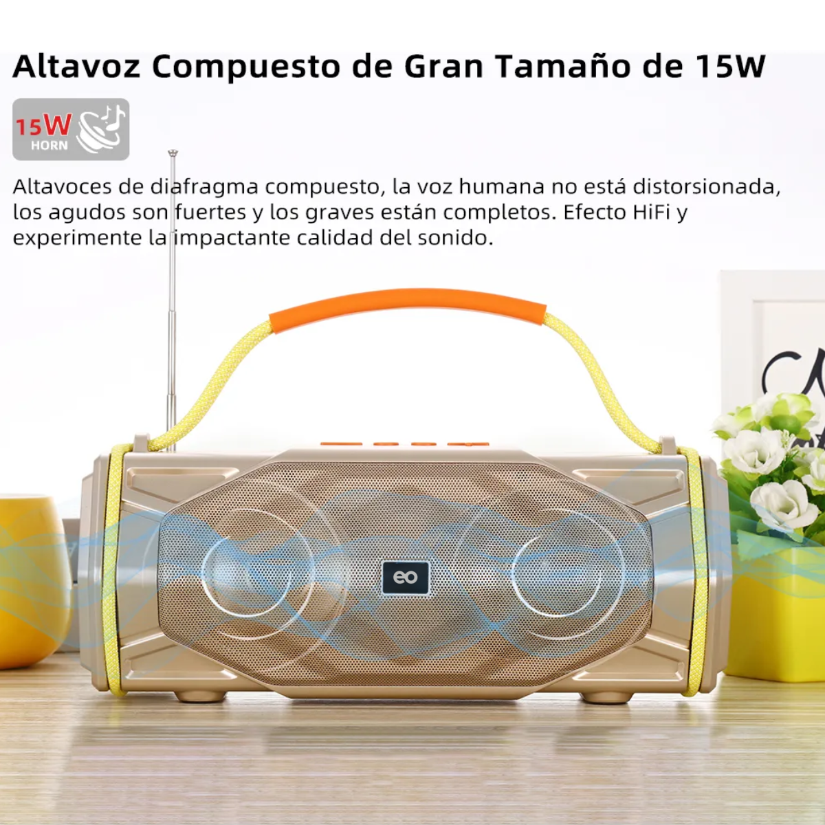 Foto 4 pulgar | Bocina Solar, Lámpara15w, Bluetooth, Fm Radio, Altavoz Eo Safe Imports Esi-19109 Dorado