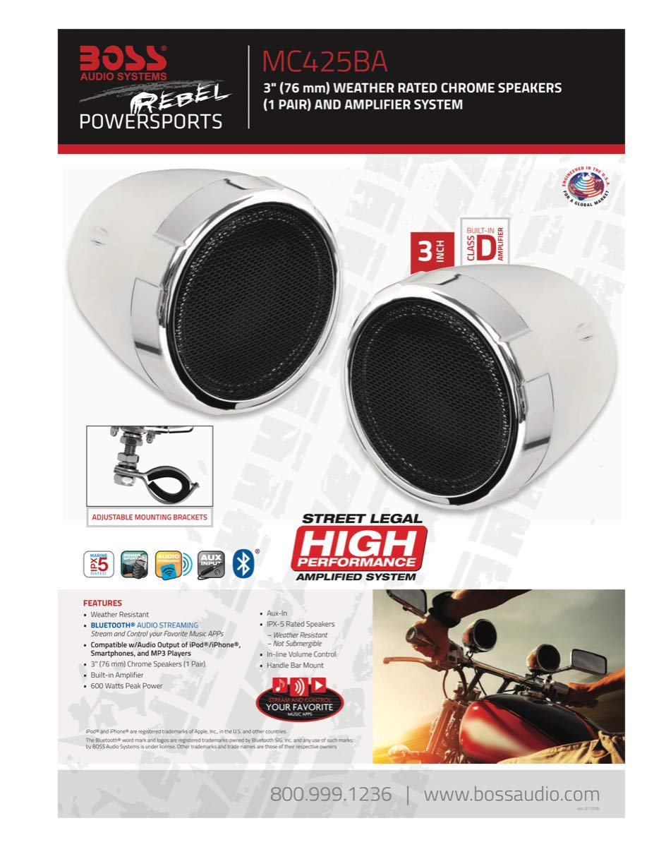 Foto 7 pulgar | Altavoces Bluetooth Para Moto Boss Audio Mc425ba De 7,62 Cm - Venta Internacional.