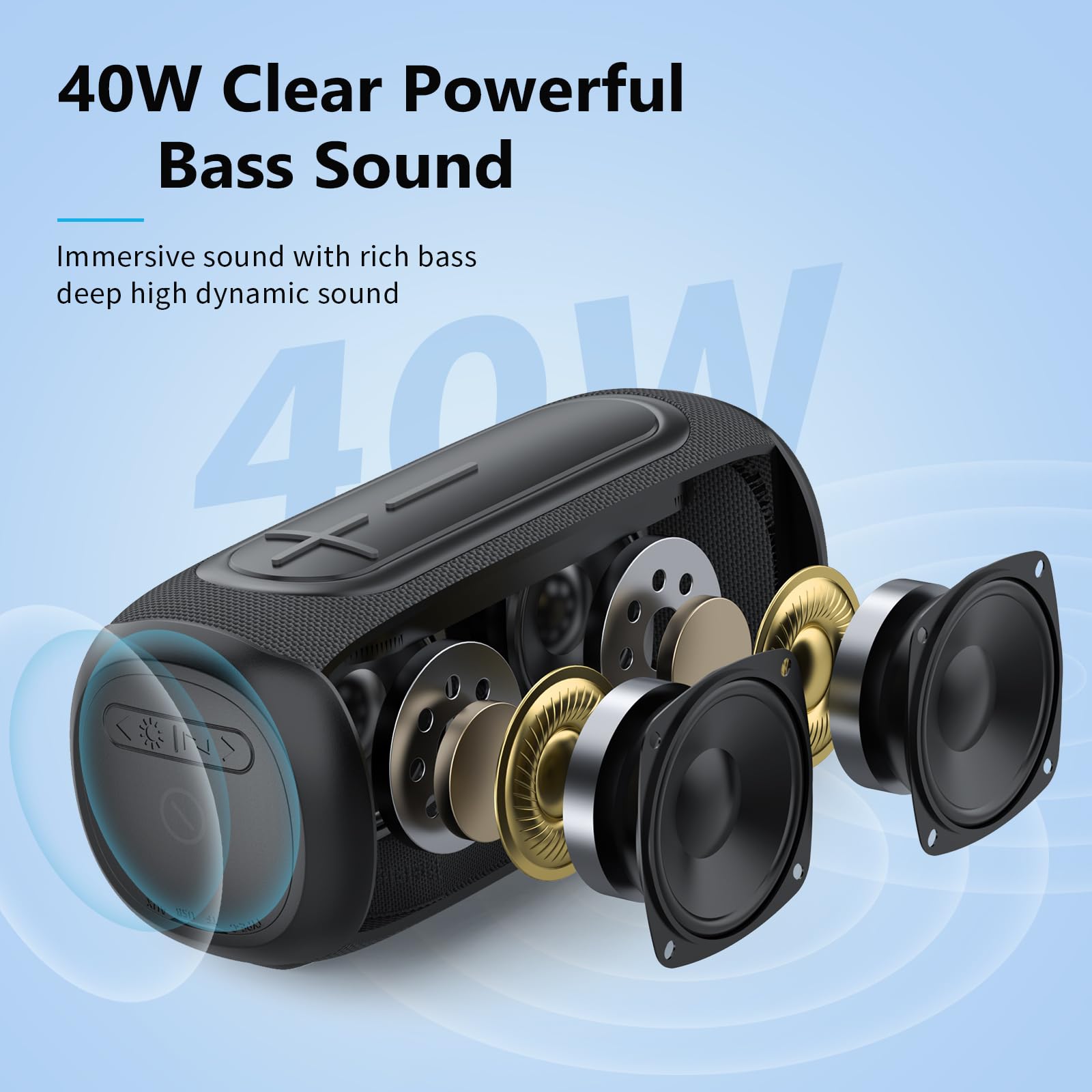 Foto 4 pulgar | Altavoz Bluetooth Awei Loud De 40 W Con Micrófono Ipx7, Luz Rgb Impermeable - Venta Internacional.