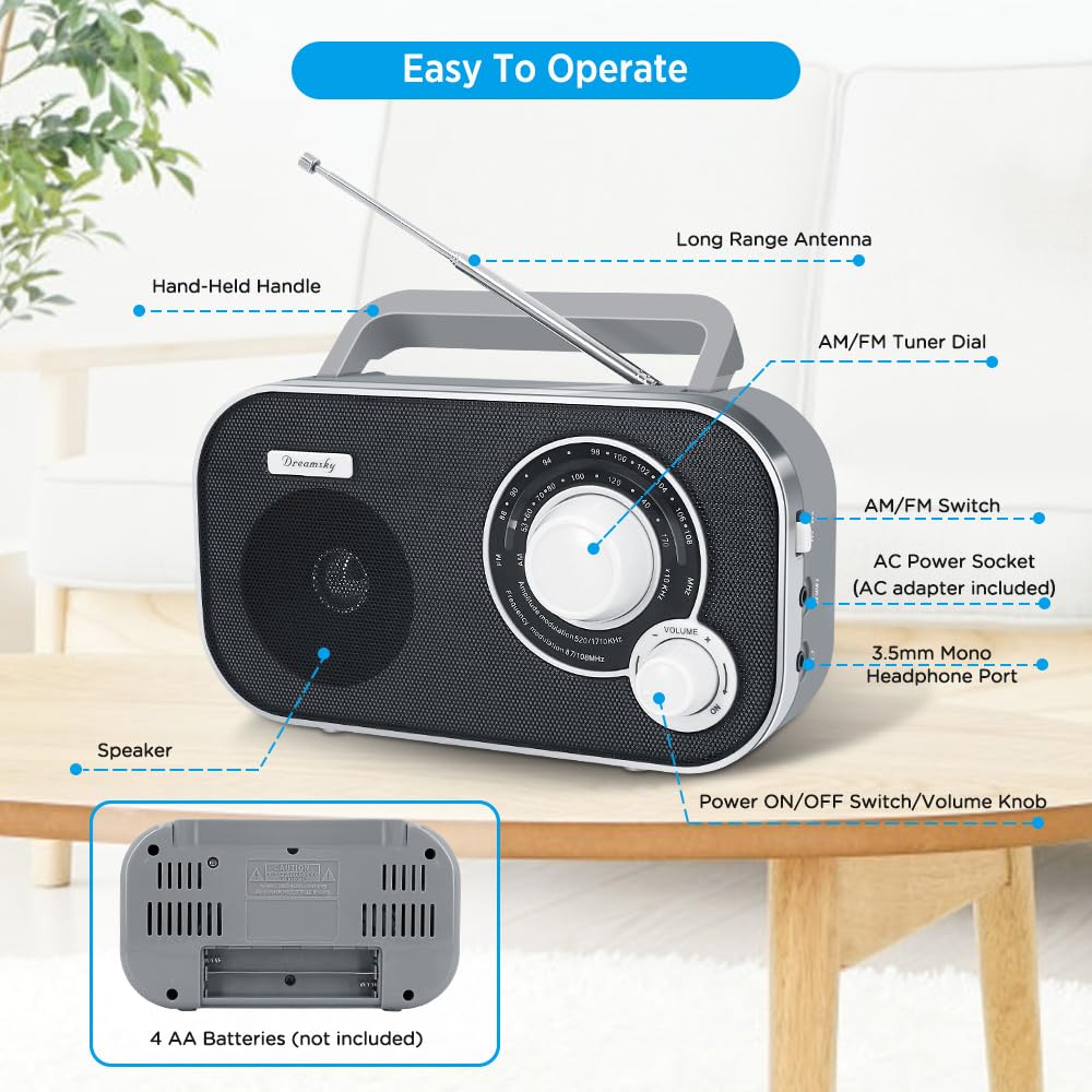 Foto 4 pulgar | Radio Portátil Dreamsky Am Fm Con Enchufe De Pared O Batería - Venta Internacional.