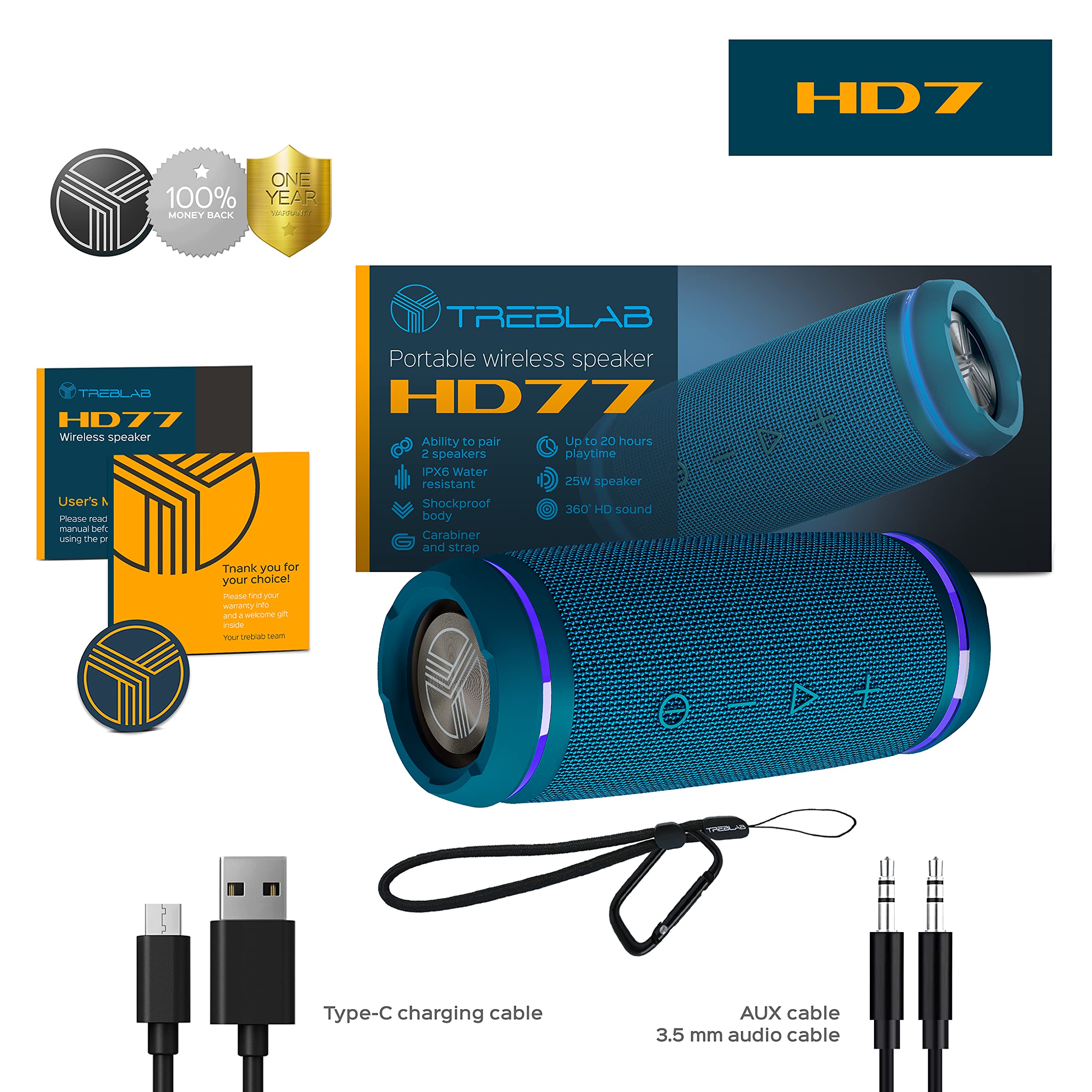 Foto 7 | Altavoz Bluetooth Treblab Hd77 30w 360° Sound Ipx6 Resistente Al Agua - Venta Internacional.