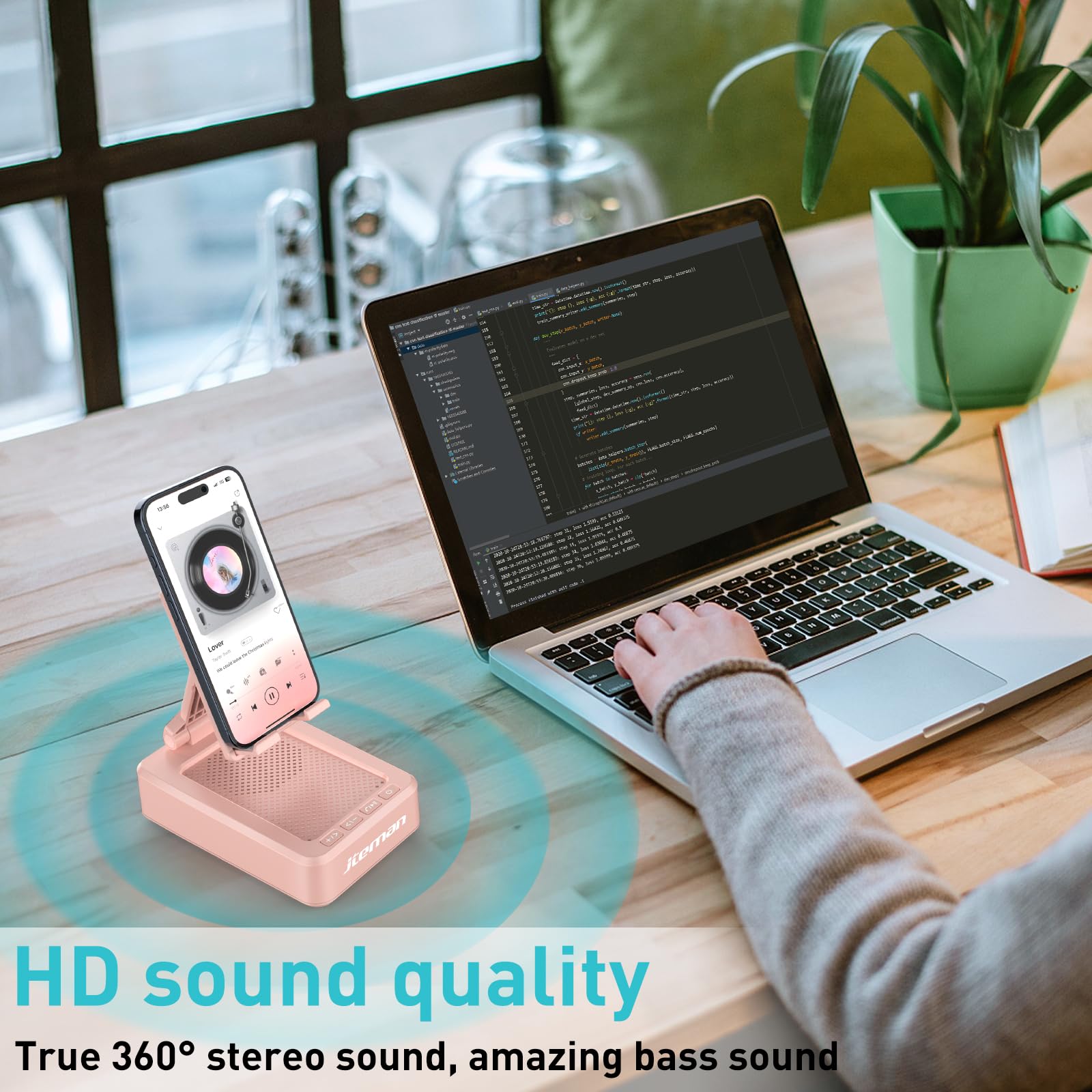 Foto 4 pulgar | Soporte Portátil Para Teléfono Con Altavoz Bluetooth Jteman, Color Rosa - Venta Internacional.